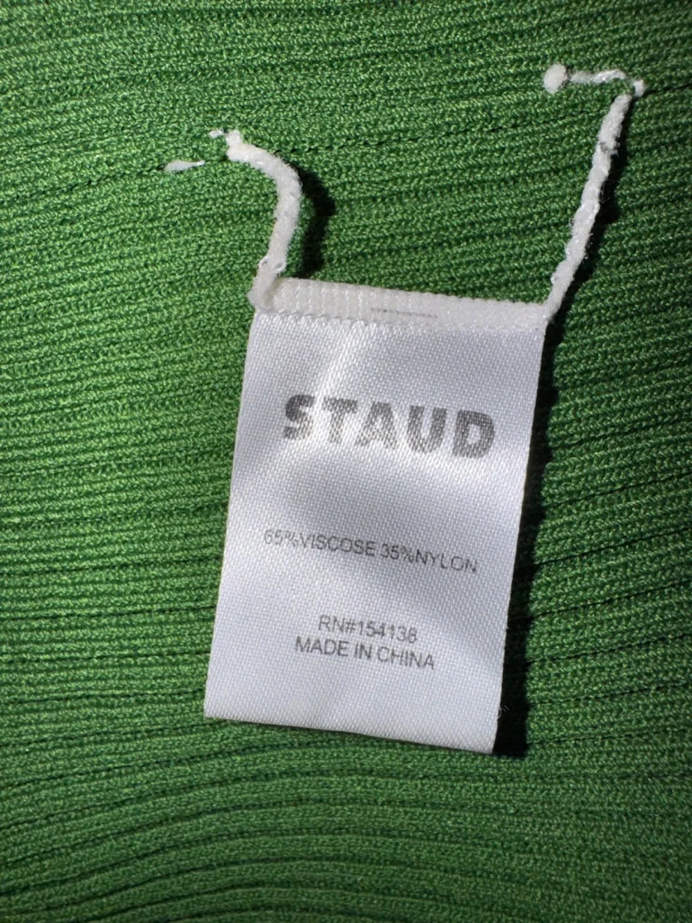 STAUD Two-Tone Ribbed Button-Front Midi Dress in Green and Mustard - Picture 5 of 5